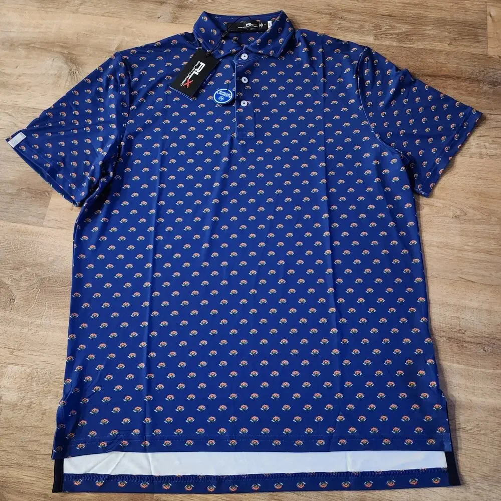 RLX Ralph Lauren Performance Golf Blue Polo Shirt Mens Medium NWT Floral Wicking